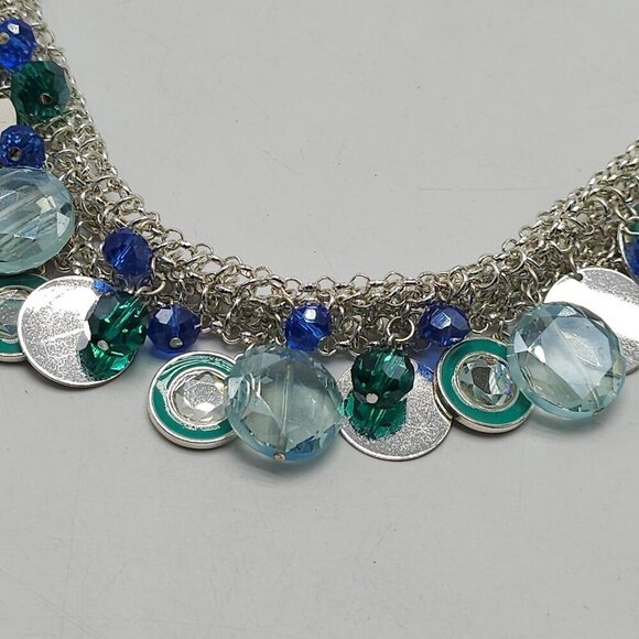 Nine West Silver Tone Blue Multi Color Beaded Necklace With Circular Accents - Picture 4 of 7